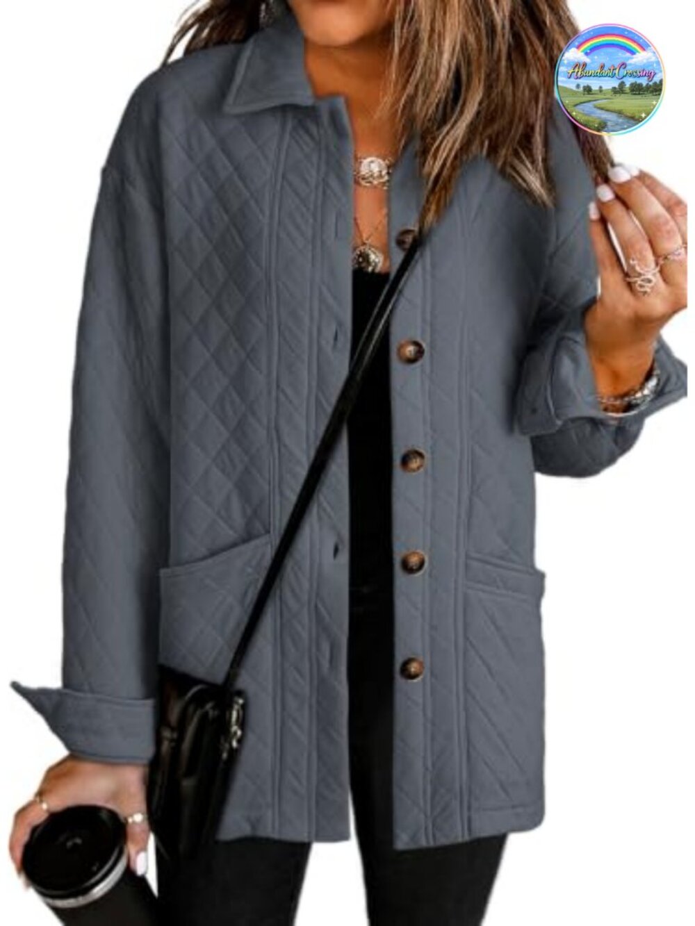 Quilted Button Down Shacket Jacket Lightweight Casual Coat with Pockets